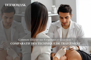 Spécialiste Dermomask effectuant un traitement pour les vergetures et cicatrices sur un patient.